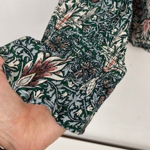 H&M x William Morris & Co 10 Floral Print Top Blouse Green Blue Burgundy - Picture 9 of 12